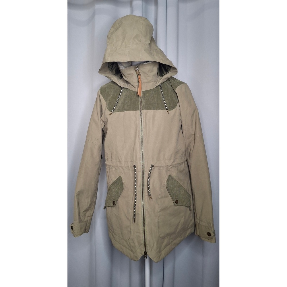 Burton Prowess DryRide Snowboard Jacket Women Khaki/Green/Tan Sherpa Hooded Coat - Picture 10 of 16